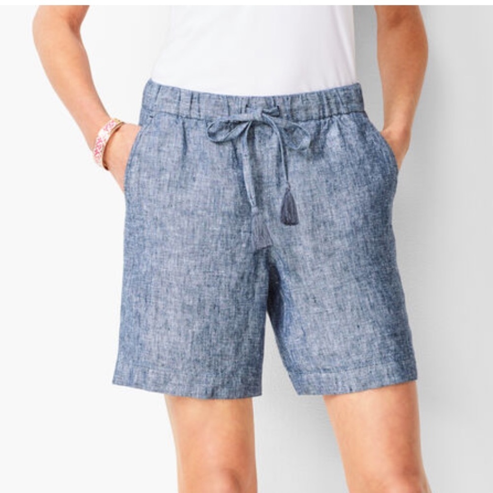 Talbots Women's Drawstring Washed-Linen Shorts Cross-Dyed Size Small - Picture 2 of 8